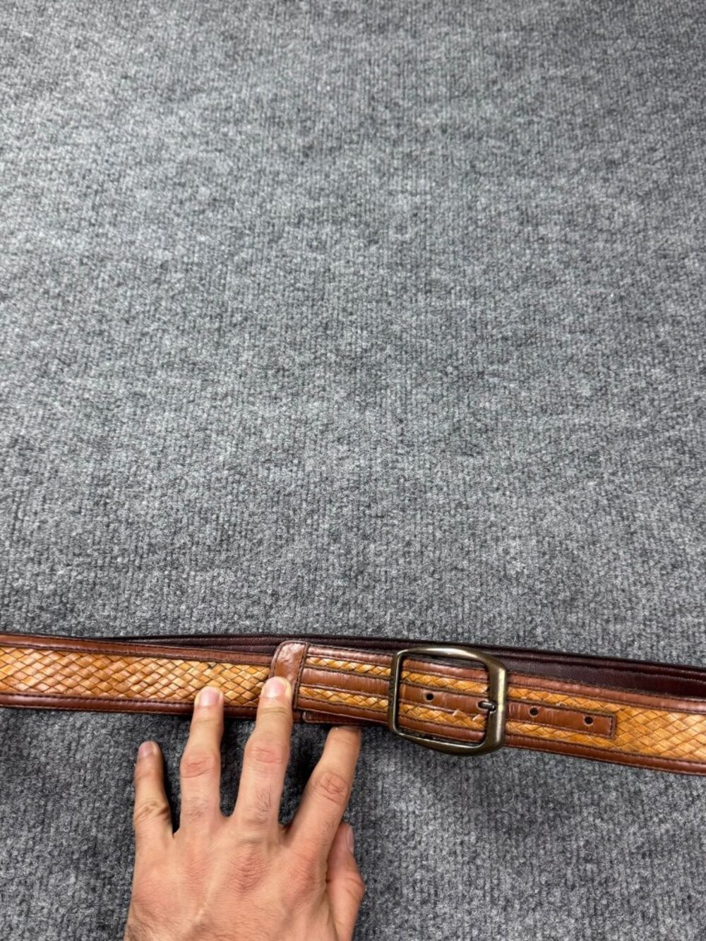 Vintage Levi's Mens Brown Braided Leather Belt Size 38 Haiti Brass Buckle Flaw